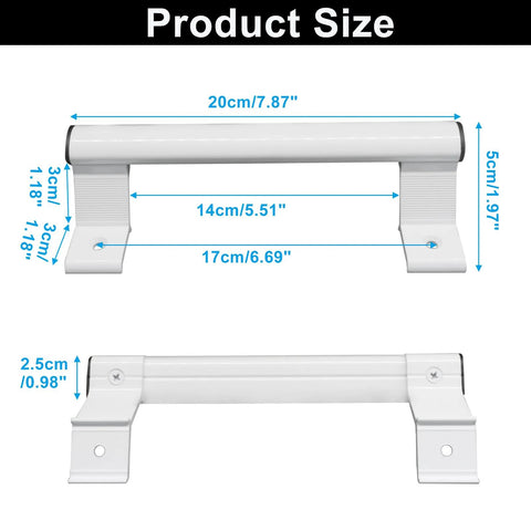 Two Pack Aluminum Sliding Door Handle For Patio Doors, 8 Inch Glass Door Pull Replacement, White Finish, Product Size Measurements