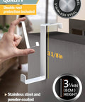 Person installing Set of 10 Over the Door Hooks White Two Sided Towel and Coat Hangers Fit 1 3/8 and 1 3/4 Doors with Anti Scratch Felt Pads Non Slip Dots Wreath and Bag Holder, showing stainless steel close-up.
