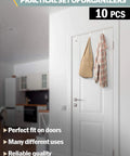 Set of 10 Over the Door Hooks White Two Sided Towel and Coat Hangers Fit 1 3/8 and 1 3/4 Doors with Anti Scratch Felt Pads