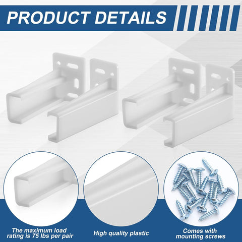 Two Pairs Rear Drawer Track Socket Back Plates Mounting Brackets Durable White Plastic Drawer Back Plate with screws