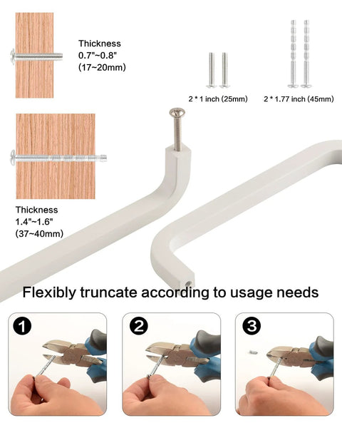 Adjustable installation instructions for 5 Pack White Dresser Drawer Pulls With 3-3/4 Inch Hole Center Modern Kitchen Cabinet Handles Aluminum Alloy Square Rod Curved Tray Style Closet Pulls Includes Mounting Screws For Furniture Hardware.