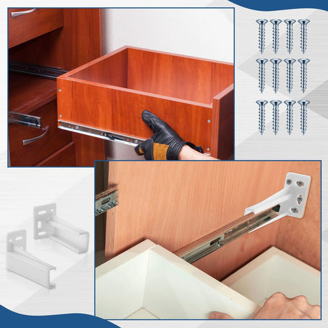 Two Pairs Rear Drawer Track Socket Back Plates Mounting Brackets Durable White Plastic Drawer Back Plate installed in drawer