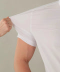 Close-up of 4-way stretch fabric in a Slim Fit Short Sleeve Performance Dress Shirt For Men White 4 Way Stretch Comfort Cloud Like Mobility
