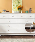 White dresser with 16 Pack Mini 1 Inch Rigid Caster Wheels Set With Iron Top Plate And TPR Wheels Low Profile Fixed Casters for heavy furniture