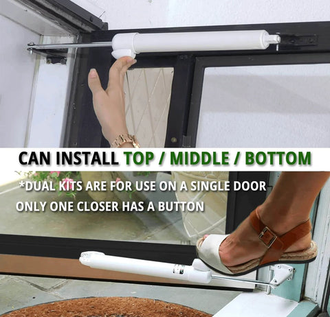 Smooth - Dual Door Closer System - Heavy Duty - for (Medium and Heavy Weight) Storm, Screen, & Security Doors in use on a storm door