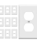 Duplex Wall Plate Kit For Electrical Outlets 1 Gang 4.5 Inches By 2.76 Inches White Unbreakable Polycarbonate Thermoplastic UL94 V2 Rated 10 Pack