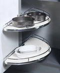 Two Pack 31 Inch EVA Lazy Susan Shelf Liners Non Adhesive Protection Mats in cabinet with pots