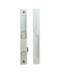 Flush Mount Lock Set For Sliding Glass Doors With Night Lock In White displayed from front showing sleek design, Patio Glass Door Hardware Replacement DL 503.