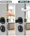 Six Pack Soft Foam Door Stoppers With Finger Guard Protectors, Anti Slam Door Pads In White shown on a door to prevent slams.