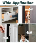Collage showing Six Pack Soft Foam Door Stoppers With Finger Guard Protectors on cabinets and doors, preventing slams and pinched fingers.