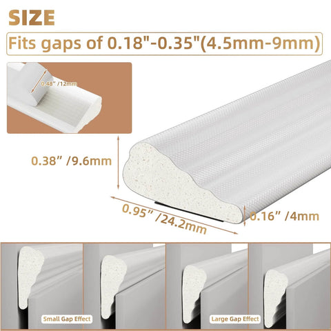 118” Wedge-Shape Foam Window Weather Stripping Door Seal Strip, white insulation tape, noise cancelling, gap fitting diagram