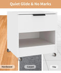 Furniture unit with 1 Inch Swivel Plate Casters With Low Profile TPR Silent Wheels For Furniture Mounting On Wooden Side Tables Shelving Units And Plant Stands 1.5 Inch Overall Height Top Plate 1.5 By 1 Inches Pack Of 4, shown on hardwood, carpet, and tile