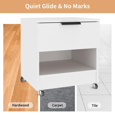 Furniture unit with 1 Inch Swivel Plate Casters With Low Profile TPR Silent Wheels For Furniture Mounting On Wooden Side Tables Shelving Units And Plant Stands 1.5 Inch Overall Height Top Plate 1.5 By 1 Inches Pack Of 4, shown on hardwood, carpet, and tile