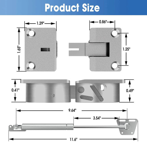 Technical dimensions of Drop Down Gas Struts, Gas Spring Hinge with 90 Degree Page Turning Axis for cabinet and desk downward flap.
