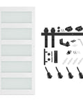 36 x 84 in glass barn door with 6.6FT sliding hardware kit and handle, pre-drilled ready to assemble, white 5-panel glass and components