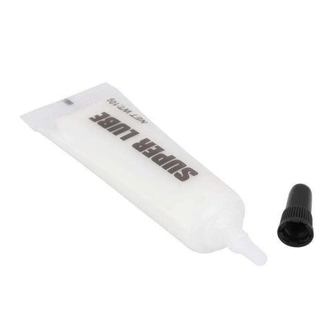 Tube of white grease labeled 'SUPER LUBE' for 3D Printers Lubricating Oil,White Grease for 3D Printers or Other Systems Machine Screw,Optical axis,Metal Rail,Anti-,no additives or propellants.