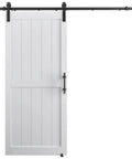36''x84'' Sliding Barn Door with 6.6 Ft Barn Door Hardware Kit& Handle& Floor Guides,Pre-Drilled Holes Easy Assembly - Include Installation Manual, Water-Proof PVC Surface, H-Frame, White
