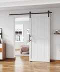 36''x84'' Sliding Barn Door with 6.6 Ft Barn Door Hardware Kit& Handle& Floor Guides, Pre-Drilled Holes Easy Assembly, white door installed