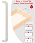 Five Pack White Kitchen Cupboard Handles With Seven And A Half Inch Hole Center installation guide and side view of handle.