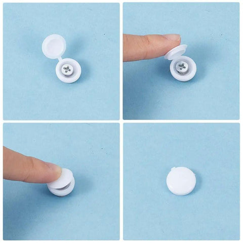 200Pcs 8 Color Hinged Screw Cap Covers Kit With Storage Box Plastic Shutter Caps 13.5mm shown in use on a blue background