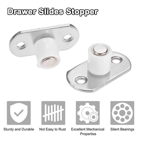 Two Pack Sliding Roller Guides For Barn Doors And Closet Doors, 4mm Diameter White Floor Guides, metal drawer slides stopper hardware close-up