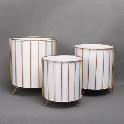 Rust Resistant Iron Plant Pot Stand Set For Indoor And Outdoor Use with white finish and iron frames in various sizes.