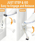 One Touch Semi Automatic Kickdown Door Stop White 4 Inch Adjustable Height Rubber Tip Heavy Duty Door Holder 1 Pack No Fuss Install With Screws Durable Security Stopper For Home Office Commercial Use in action, engaged and released.