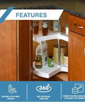 Kidney Shaped Lazy Susan With Two White Polymer Shelves, Chrome Telescoping Post, Adjustable 26 To 32 Inch Height in kitchen cabinet