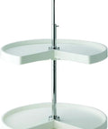 Kidney Shaped Lazy Susan With Two White Polymer Shelves, Chrome Telescoping Post, Adjustable 26 To 32 Inch Height, 1 Inch Rim, Textured Surface