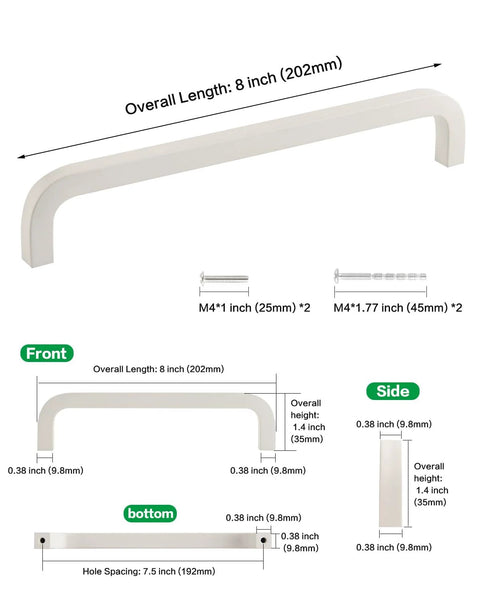 Diagram of Five Pack White Kitchen Cupboard Handles With Seven And A Half Inch Hole Center Modern Dresser And Drawer Pulls Square Rod Curved Design Aluminum Alloy Hardware
