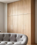 Installed five pack white kitchen cupboard handles with seven and a half inch hole center modern design on wooden cabinets