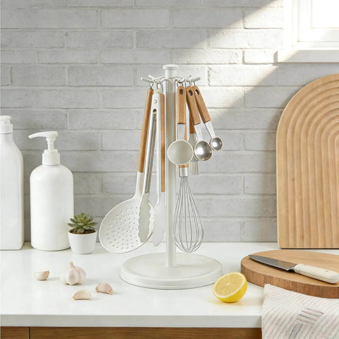 Kitchen Utensil Hanger Stainless Steel Utensil holder Rotatable Cooking Utensils Holder with 8 Hooks, Hanging Spoon Spatula Holder