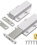 Heavy Duty Magnetic Push Latch for Cabinets and Large Doors No Handle Push to Open Touch Latch White 2 Pack with screws visible