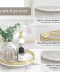 White marble lazy susan turntable for table top, showcasing a 10 inch round natural marble tray with gold frame.