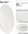 Marble lazy susan turntable designed as a cheese board and cake stand, 12 inch natural white marble with polished edges.
