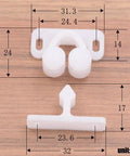 Diagram of Three Pack White Marine Boat Door Catch Sets With Ball Roller Latches showing dimensions, suitable for cabinets and furniture doors.