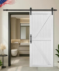 36in x 84in MDF Barn Door with 6.6FT Sliding Hardware Kit, solid barn door slab with water-proof PVC surface installed in bathroom