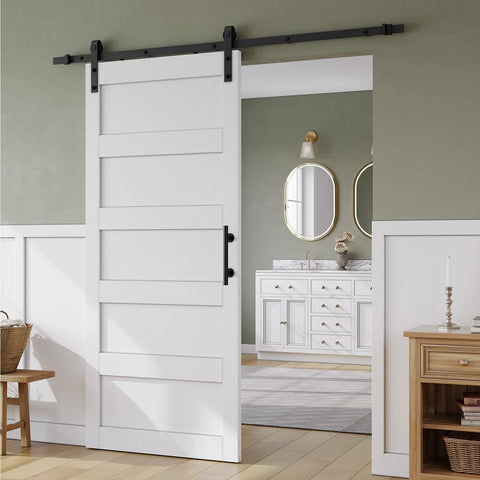 36 Inch By 84 Inch Sliding Barn Door With Six Point Six Foot Hardware Track Kit And Handle, Waterproof PVC Surface for Easy Cleaning