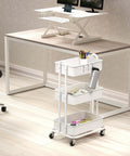 Sturdy 3-Tier Metal Utility Cart On Wheels In White, Heavy Duty Steel Frame With Durable Baskets, Four 2-Inch Casters