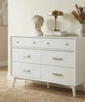 White dresser with brushed nickel cabinet handles showcasing 3 inch center to center square drawer pulls in a modern room setting.