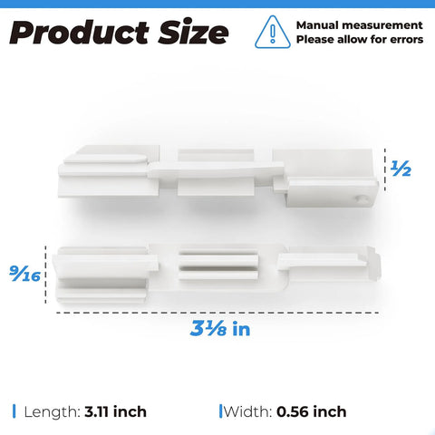 Sliding Shower Door Bottom Sill Guide White Nylon 2 Pack for Glass Shower Door Tracks, showing dimensions and details.