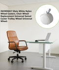 Office chair with Five Sets 2 Inch 360 Degree Swivel Nylon White Desk Chair Casters Replacement Wheels With Threaded Stem And Nuts Universal on floor
