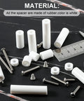 Outlet Spacer Kit With 60 White Spacers And 90 6-32 Thread Round Head Screws displayed on black surface