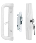 White Patio Door Handle Set with Cylinder Lock,Suitable for Replacement Sliding Patio Doors Lock 3-15/16”Screw Hole Spacing