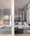 White Patio Door Handle Set with Mortise, Suitable for Replacement Doors Lock 3-15/16” Screw Hole Spacing installed on glass door