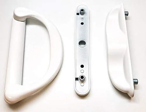 Sliding Patio Door Handle Set, White, 2-Piece Inside Replacement for Thick Doors, Locking Function, Includes Dual Thumb Latches