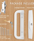 White Patio Door Handle Set with Cylinder Lock,Suitable for Replacement Sliding Patio Doors Lock 3-15/16”Screw Hole Spacing package