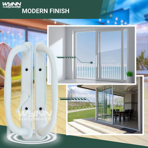 10 Inch Sliding Patio Glass Door Offset White Pull Handle Set Replacement Non Keyed Fits 3 15/16 Inches Hole Spacing