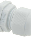 Side view of a PG11 Strain Relief Cord Grip Cable Gland For 5 to 10mm Dia Cable IP67 Waterproof White Plastic Pro Grade