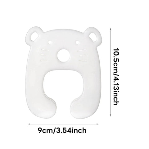 White animal-shaped door pinch guard with dimensions for versatile 2 in 1 door stop that acts as a wedge and pinch guard.